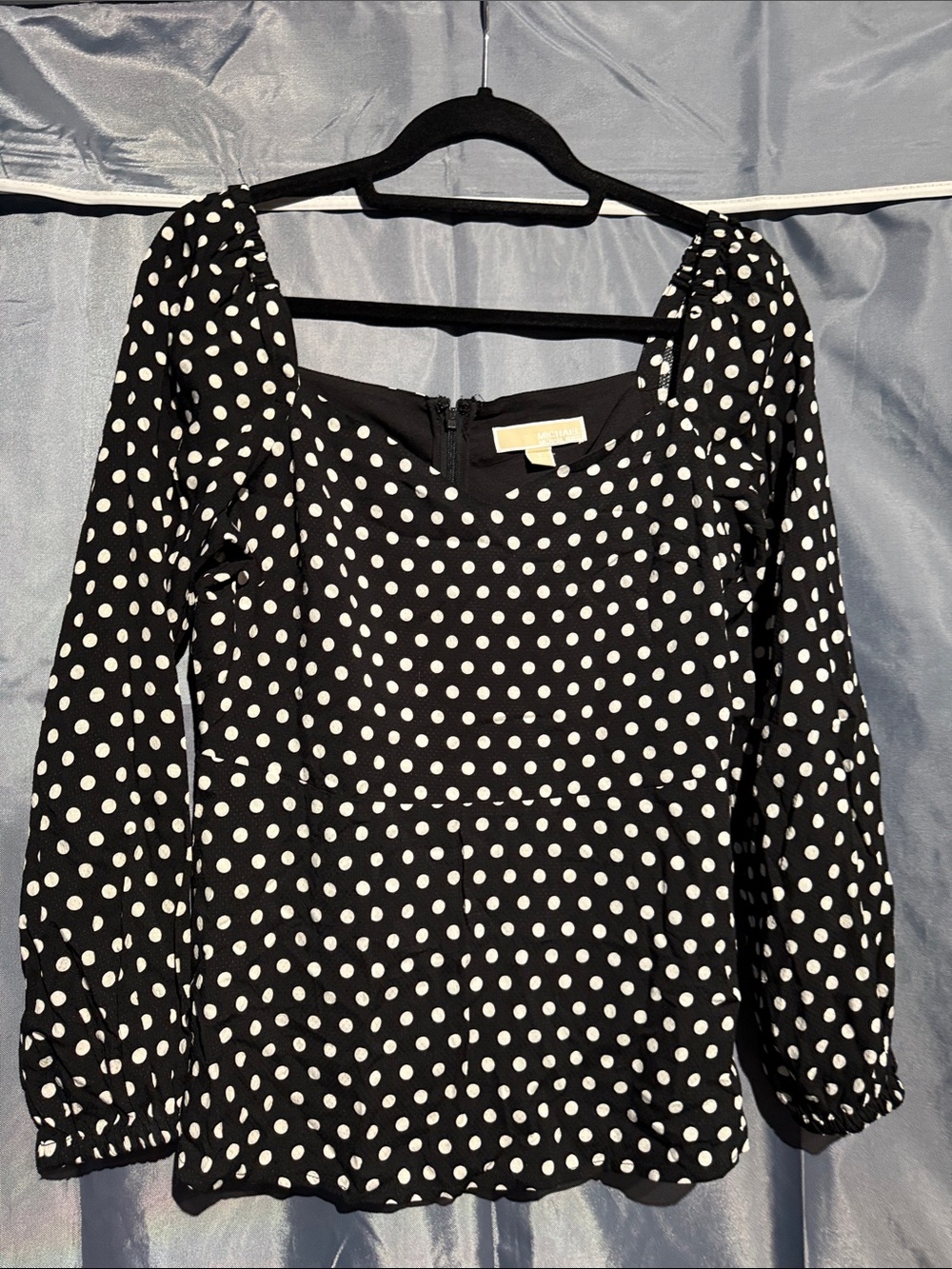 Michael Kors Black and White Polka Dot Long-Sleeve Top